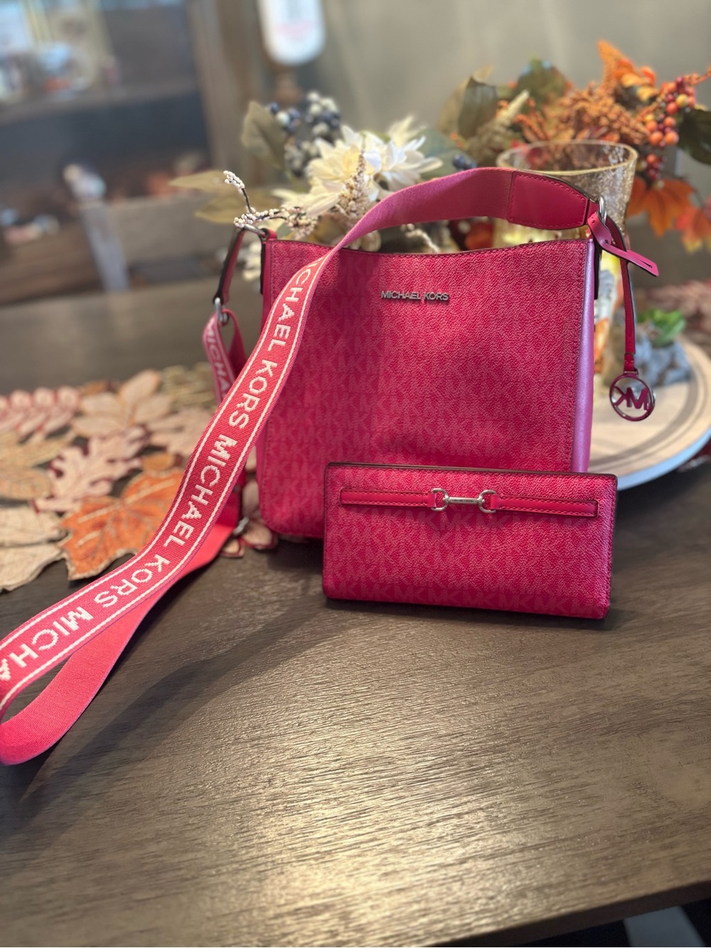 Michael Kors Hot Pink Signature Crossbody with Matching Wallet